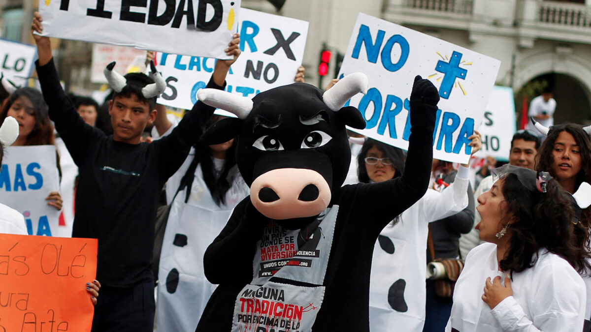 Cientos de personas se reúnen en Lima para protestar contra las corridas de toros en el Perú