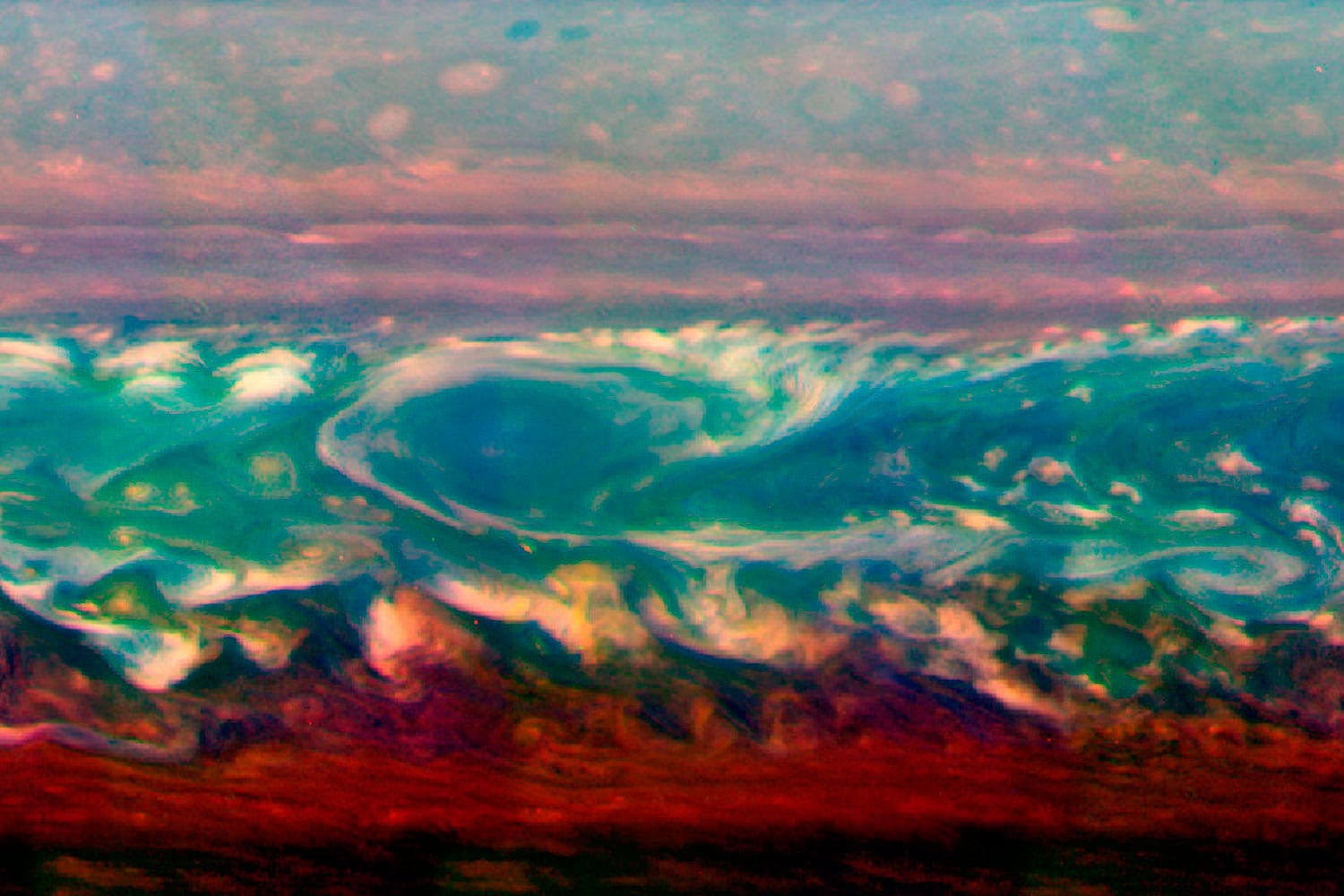 Una enorme tormenta en Saturno que podría colgar de las paredes de los mejores museos.