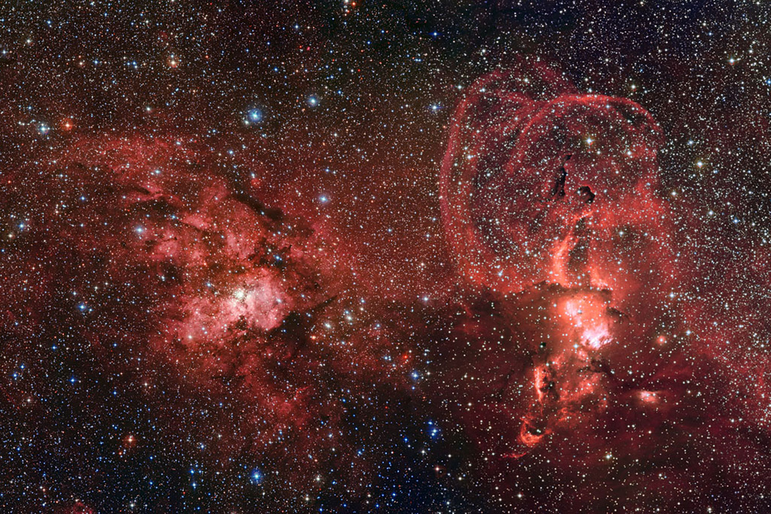 Imagen de dos regiones de intensa formación estelar en la Vía Láctea