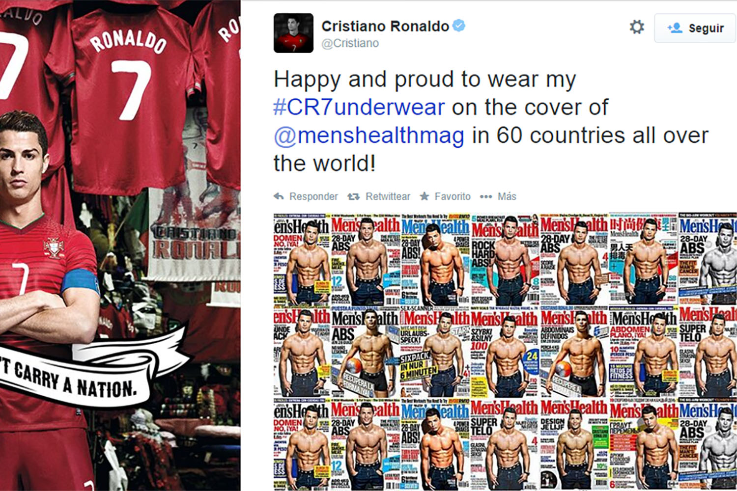 Cristiano Ronaldo, luciendo cuerpo en 60 países.