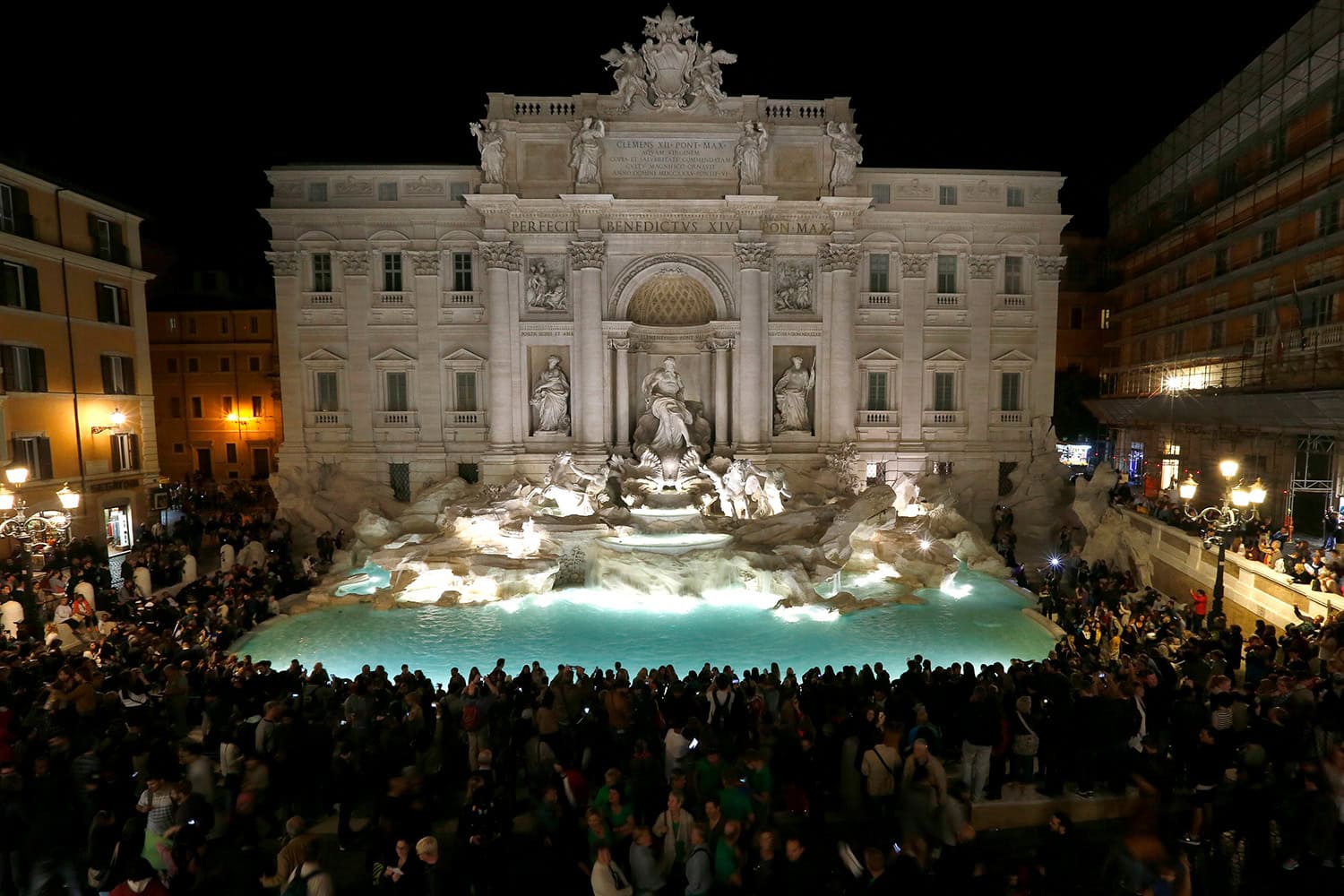 Thousands of people attend the inauguration ceremony at the Trevi Fountain