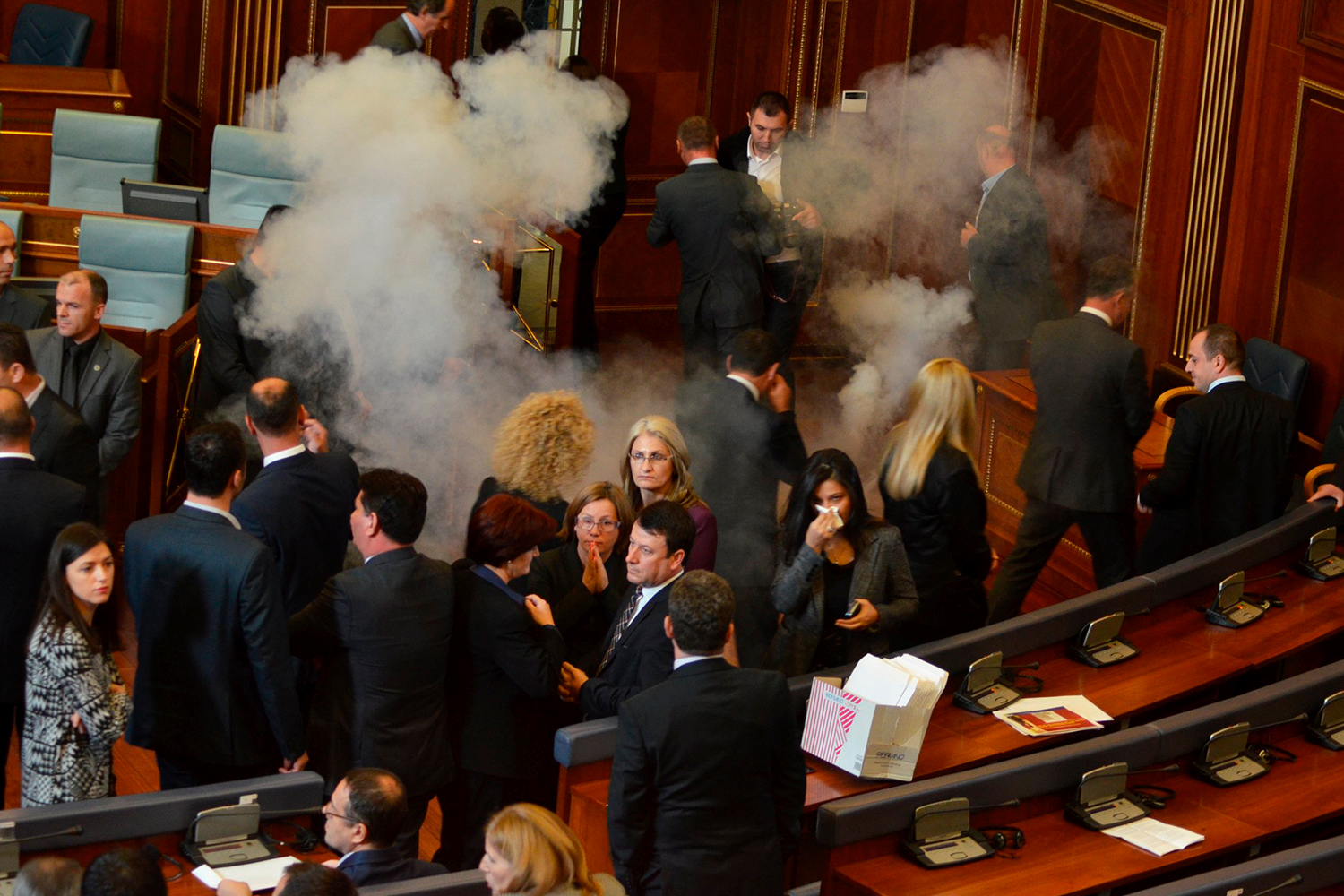 Opposition fires tear gas and pepper spray in Kosovo Parliament