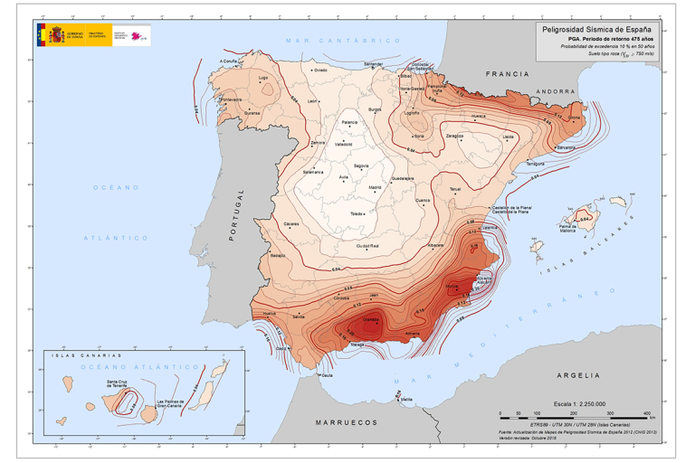 Mapa de peligrosidad sísmica de España 2015 (Instituto Geológico Español)