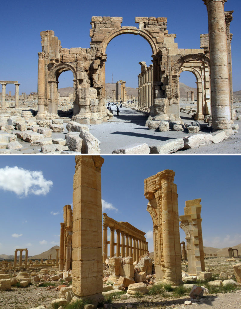 Así dejaron los terroristas deL el Arco del Triunfo de Palmira. (LOUAI BESHARA, STRINGER / AFP)