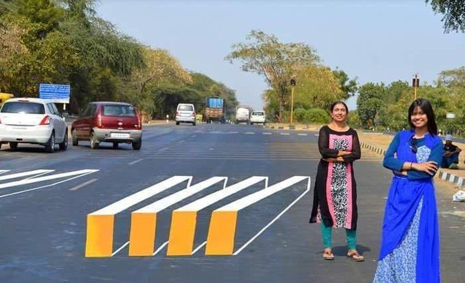 India implanta pinturas 3D en carreteras para reducir los accidentes de tráfico