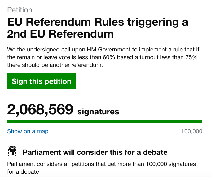 Petición al Parlamento Británico por un segundo referendum. Lee más en theobjective.com