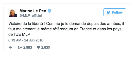 Anarquia en UK - Tweet Marine Le Pen - lee más en theobjective.com