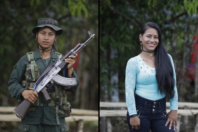 Carolina, a rebel of 49th front  of the Revolutionary Armed Forces of Colombia, FARC, poses at a camp in the southern jungles of Putumayo, Colombia, Monday, Aug. 15, 2016. Carolina said she is 18 and has spent three years in the FARC, and would like to study engineering after the peace deal with the government. (AP Photo/Fernando Vergara)