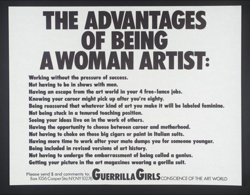 Las ventajas de ser una mujer artista, según las Guerrilla Girls. (Foto: Guerrilla Girls)