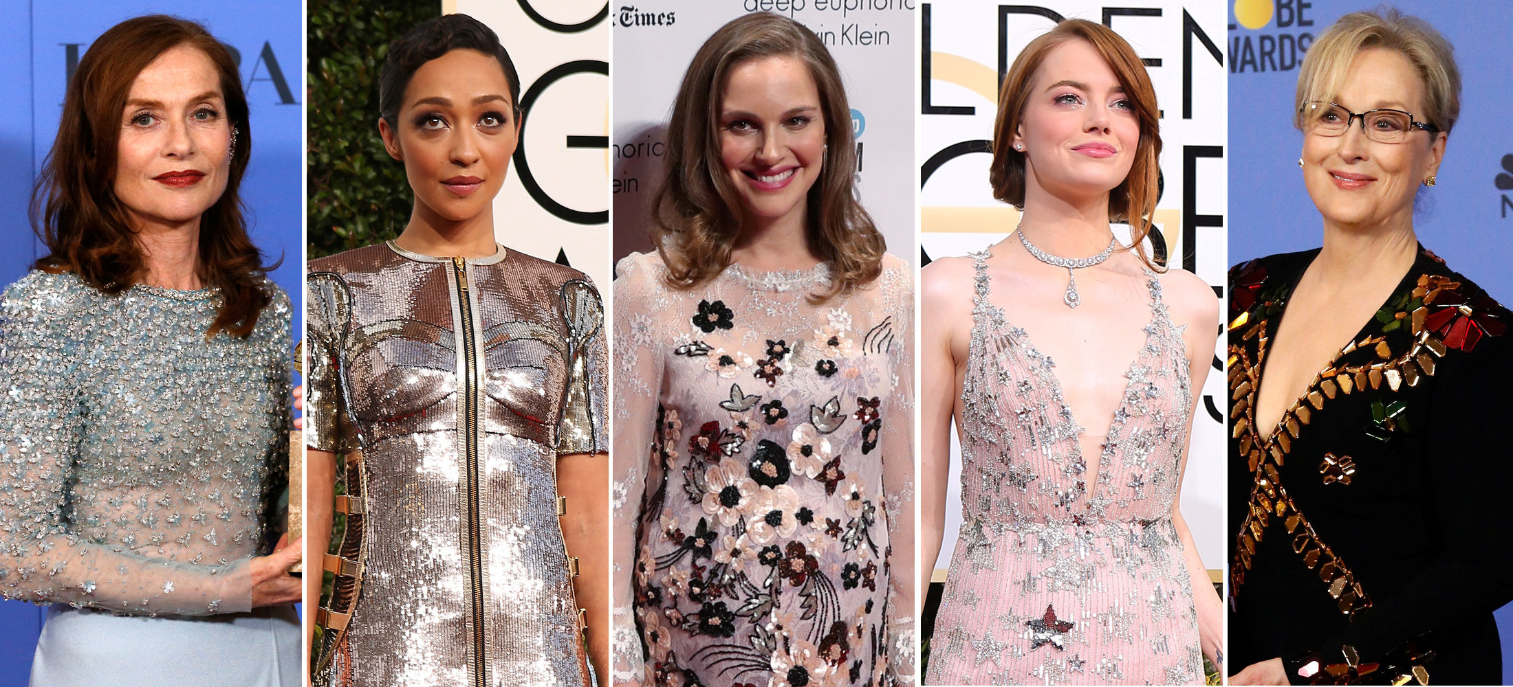 Foto de Archivo de Reuters: Las nominadas a Mejor Actriz en la 89va entrega de los Premios Oscar: Isabelle Huppert, Ruth Negga, Nalie Portman, Emma Stone and Meryl Streep.