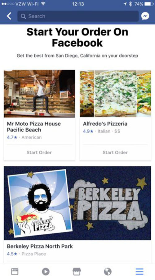 Facebook prueba una nueva opción para "ordenar comida" desde la propia plataforma