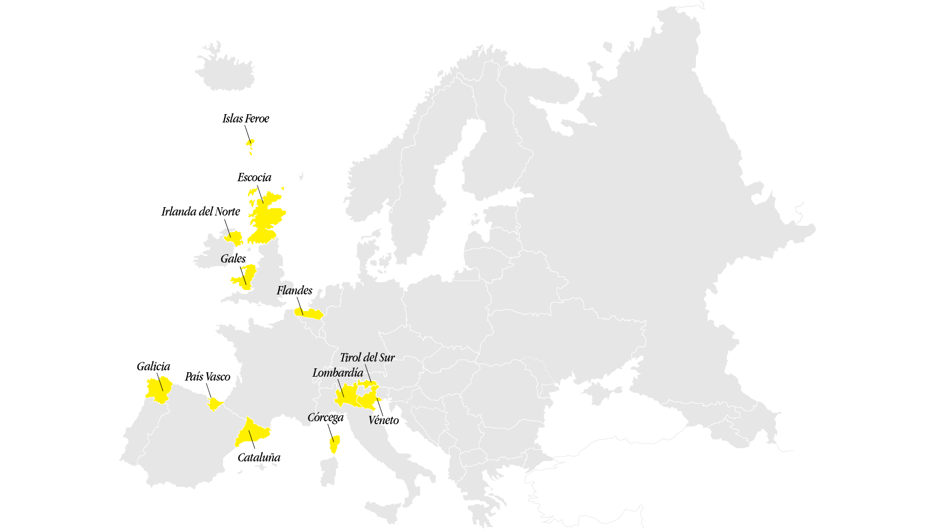 Mapa de los principales nacionalismos sin estado en Europa