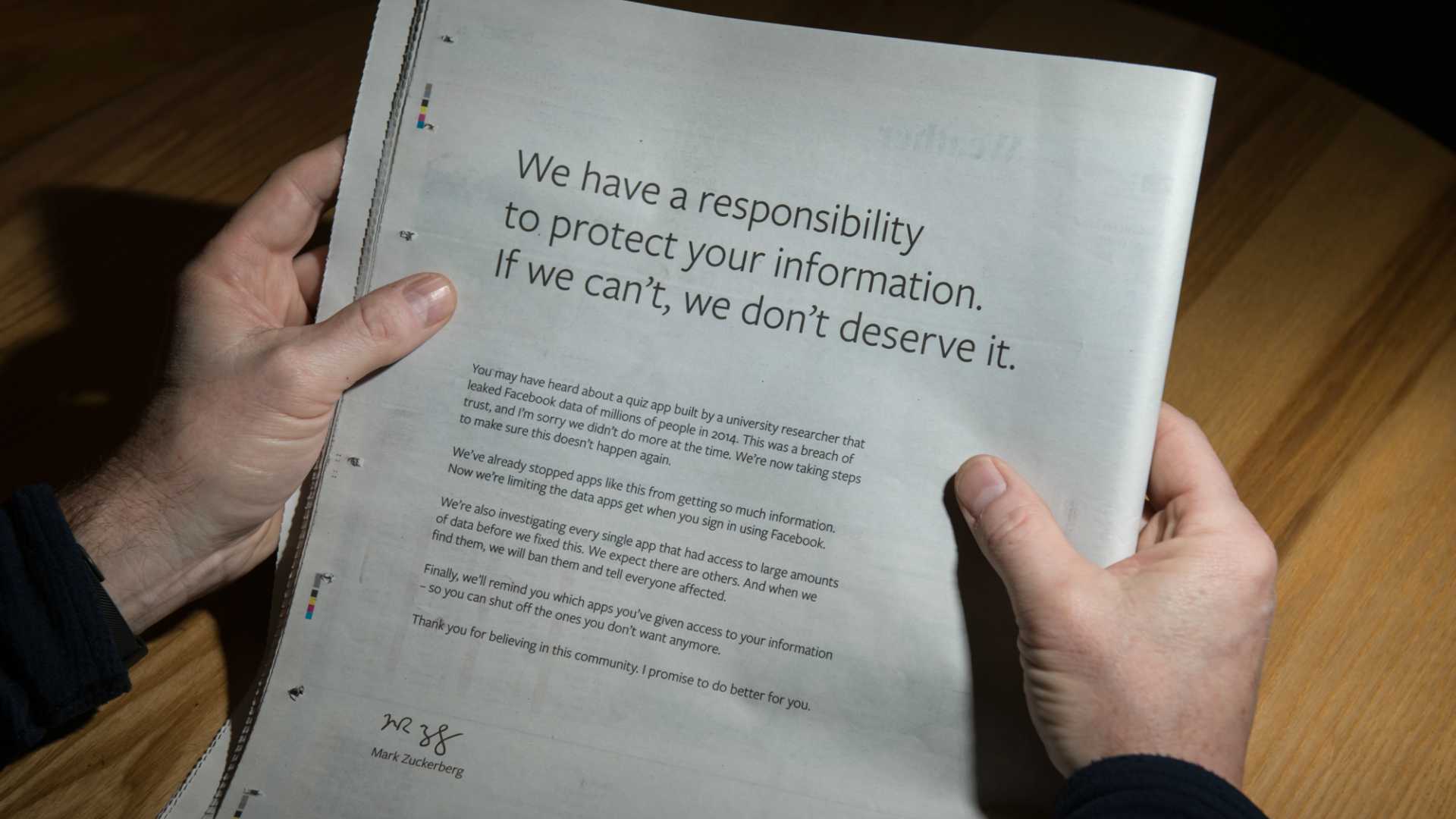 Zuckerberg compra páginas de la prensa británica para disculparse por el escándalo de Cambridge Analytica