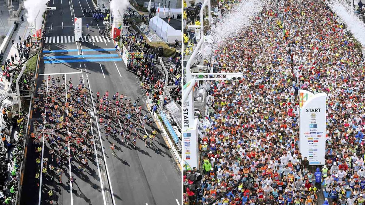 Estas imágenes nos deja la maratón de Tokio 2020 frente a la multitudinaria de 2019