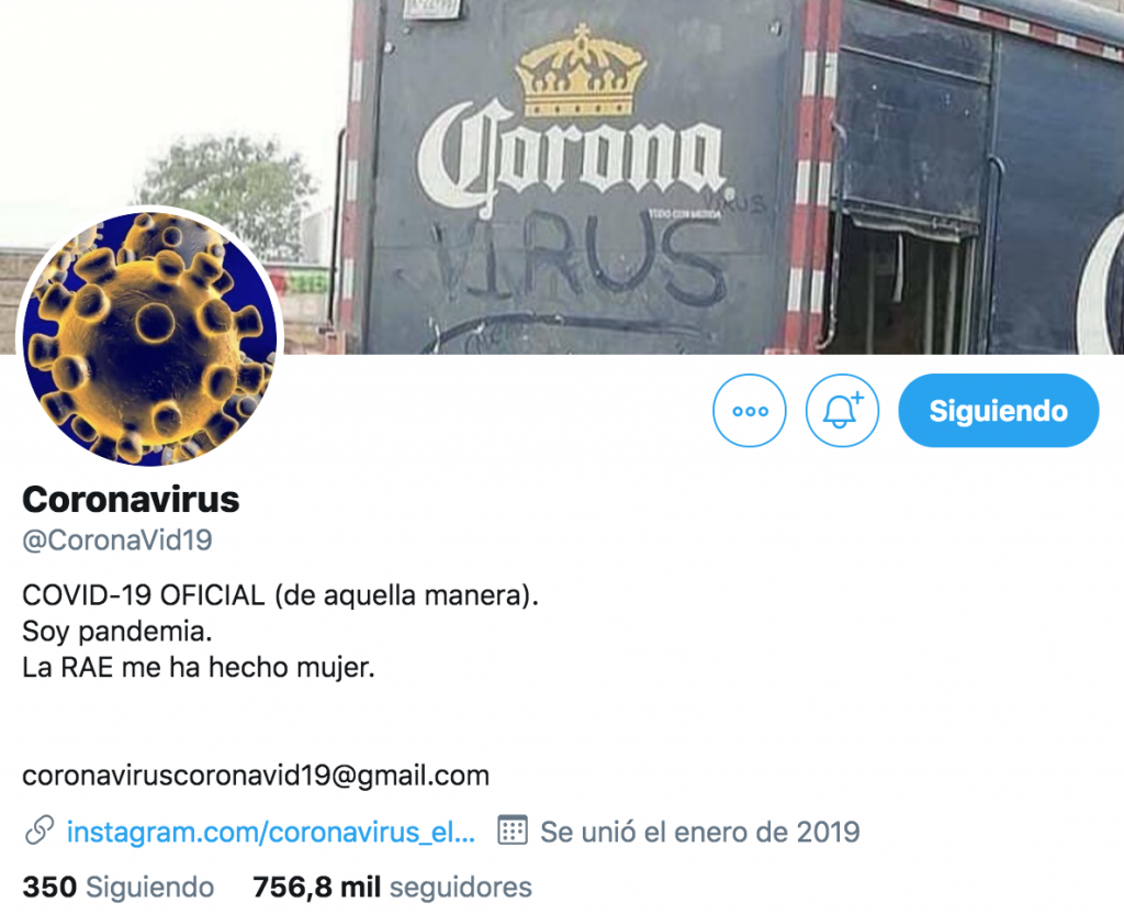 @CoronaVid19: ¿Qué ocurre cuando el coronavirus se convierte en un personaje de Twitter?