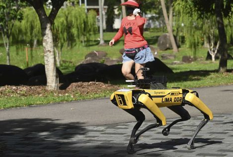 Perros robot patrullan los parques de Singapur para evitar aglomeraciones por el coronavirus