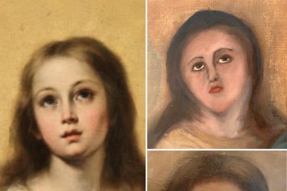 Una Inmaculada de Murillo acaba “desfigurada” como el ‘Ecce Homo’ durante una restauración