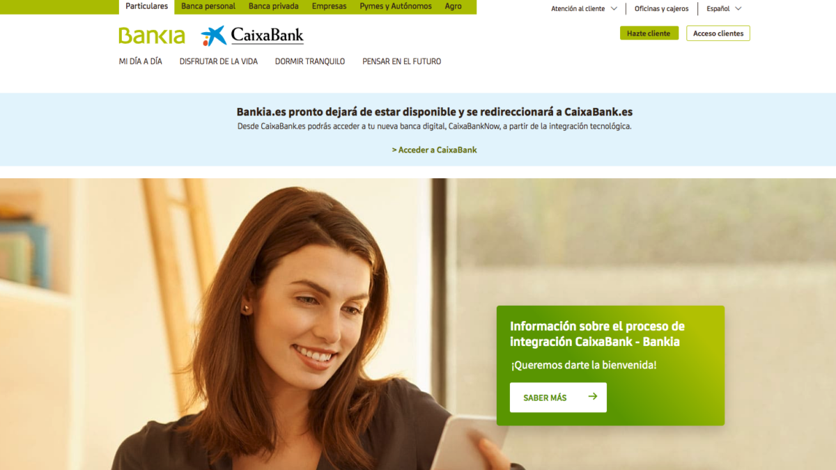 La web de Bankia anuncia que «pronto» dejará de funcionar y se redireccionará a Caixabank