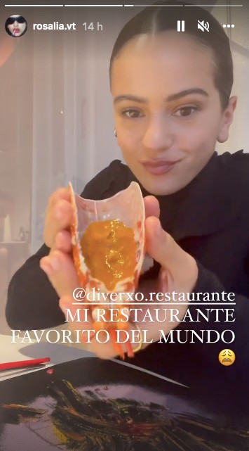 Rosalía, presumiendo en sus redes sociales de su visita a DiverXO, su restaurante favorito (@rosalia.vt)