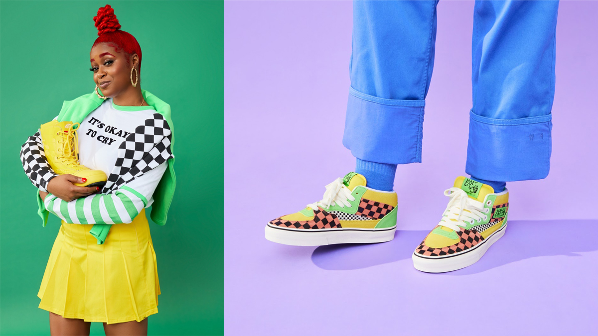 La rapera Tierra Whack posando con sus diseños para Vans