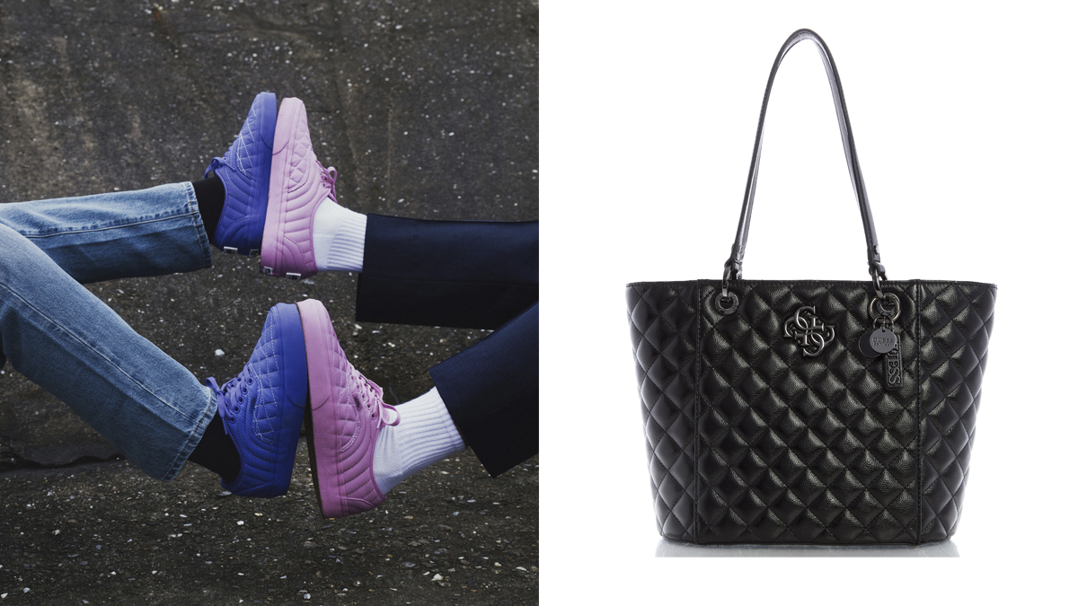 Zapatillas de colores de Vans y bolso shopper negro de Guess