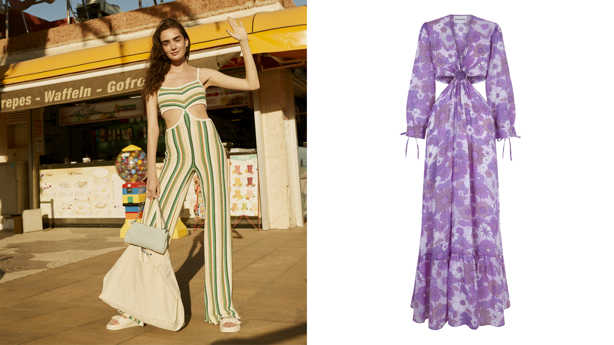 Mono de rayas de Bershka y vestido con estampado floral de Antik Batik