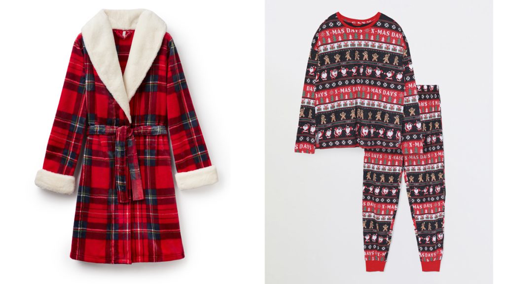 BENETTON Bata de cuadros escoceses // LEFTIES Pijama con motivos navideños