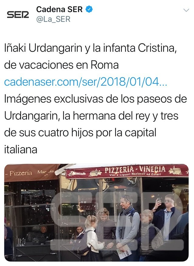 El matrimonio viajó a Roma mientras esperaba la resolución del recurso interpuesto por Urdangarin en el que pedía su absolución (Twitter)