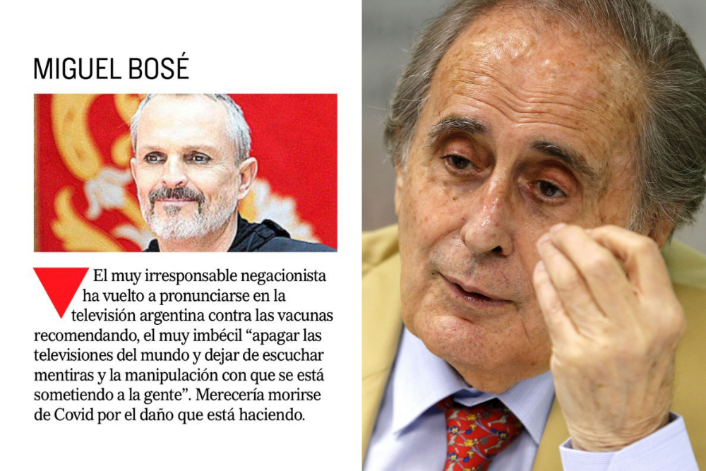 ‘El Mundo’ pide disculpas por desear la muerte de Miguel Bosé y culpa a Peñafiel