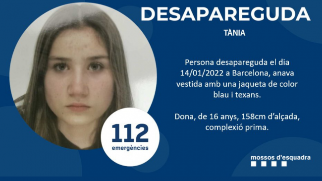 Los Mossos piden ayuda para encontrar a una menor de 16 años desaparecida en Barcelona