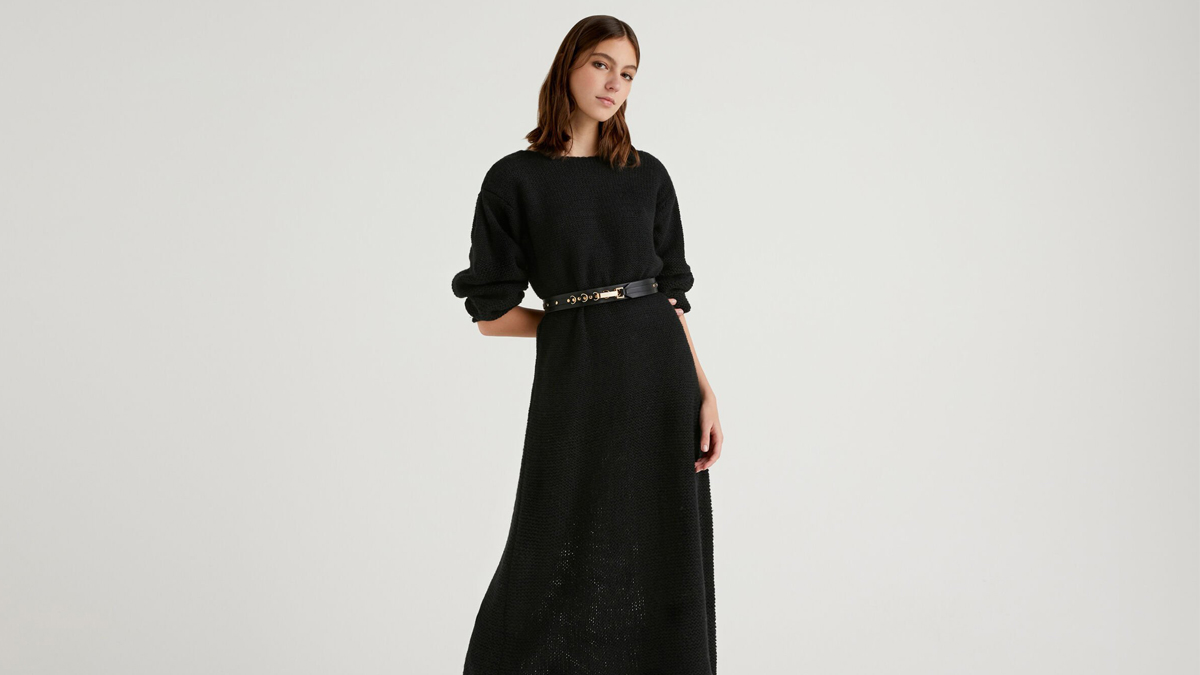 Vestido negro de punto de Benetton