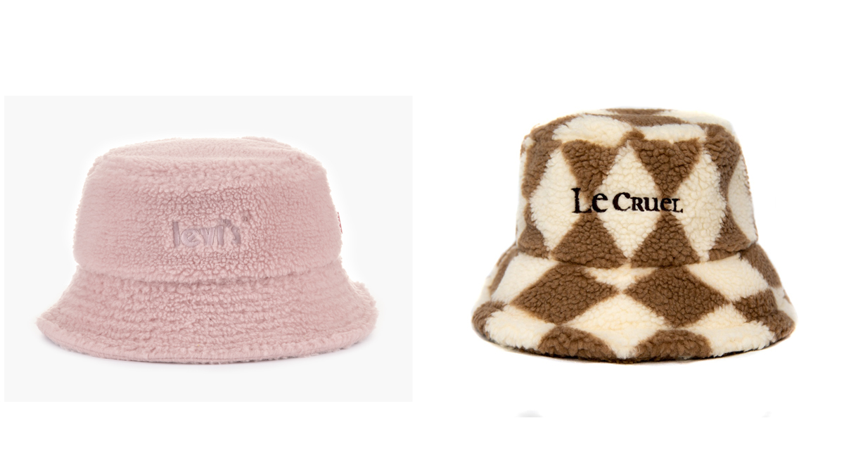 Gorro nude de Levi´s y bucket hat con estampado de rombos de Le Cruel