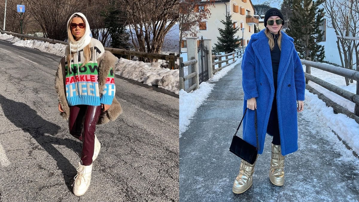 Botas de estilo ski blancas (@marianadiezmoliner) y diseño metalizado (@sonialyson)   