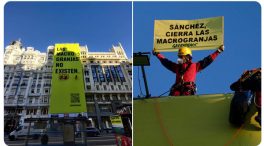 Greenpeace exige a Sánchez el cierre de las macrogranjas que «no» existen con una protesta en Gran Vía