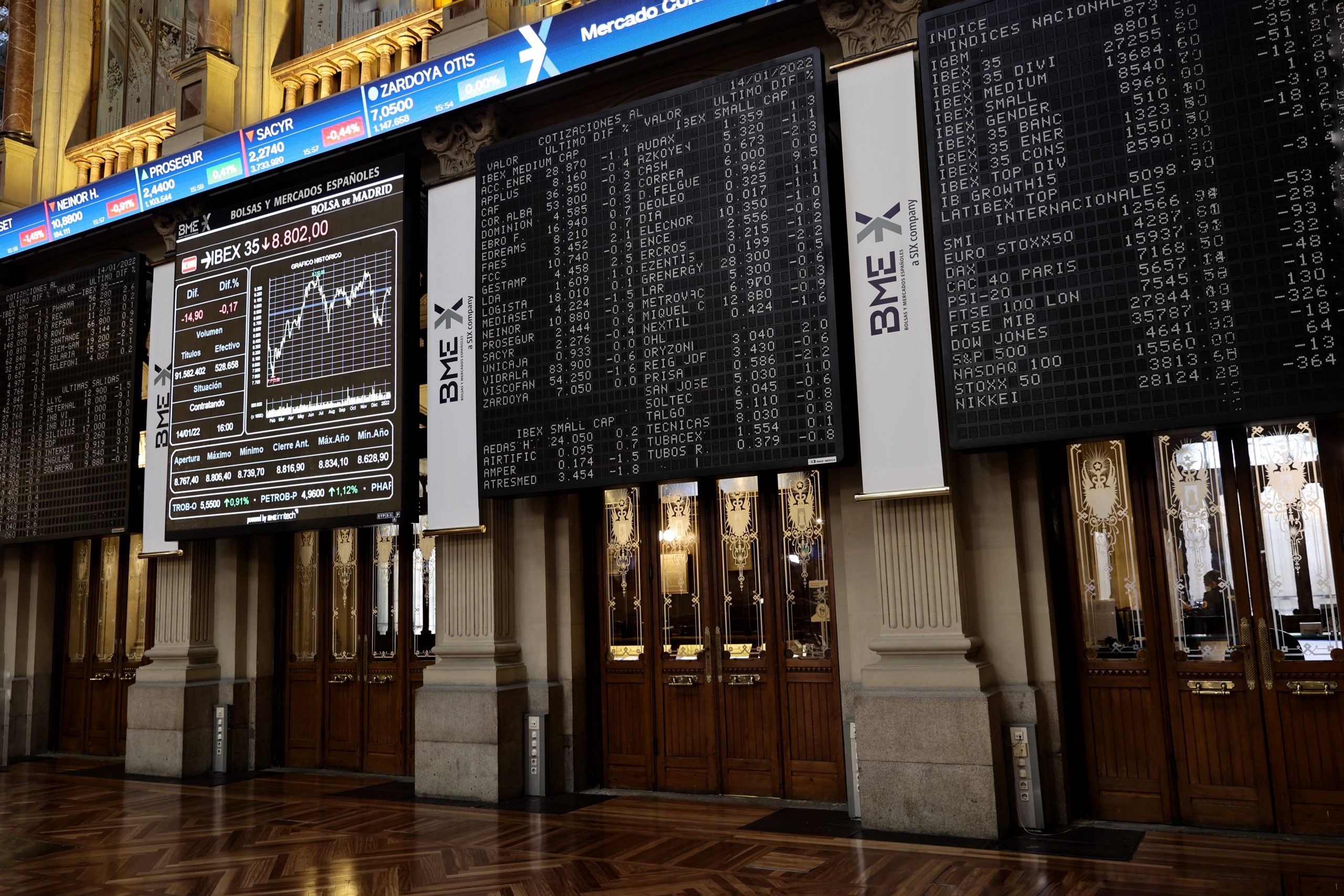 El Ibex 35 cede un 1,3% en la semana, la mayor caída en mes y medio, por la tensión en Ucrania