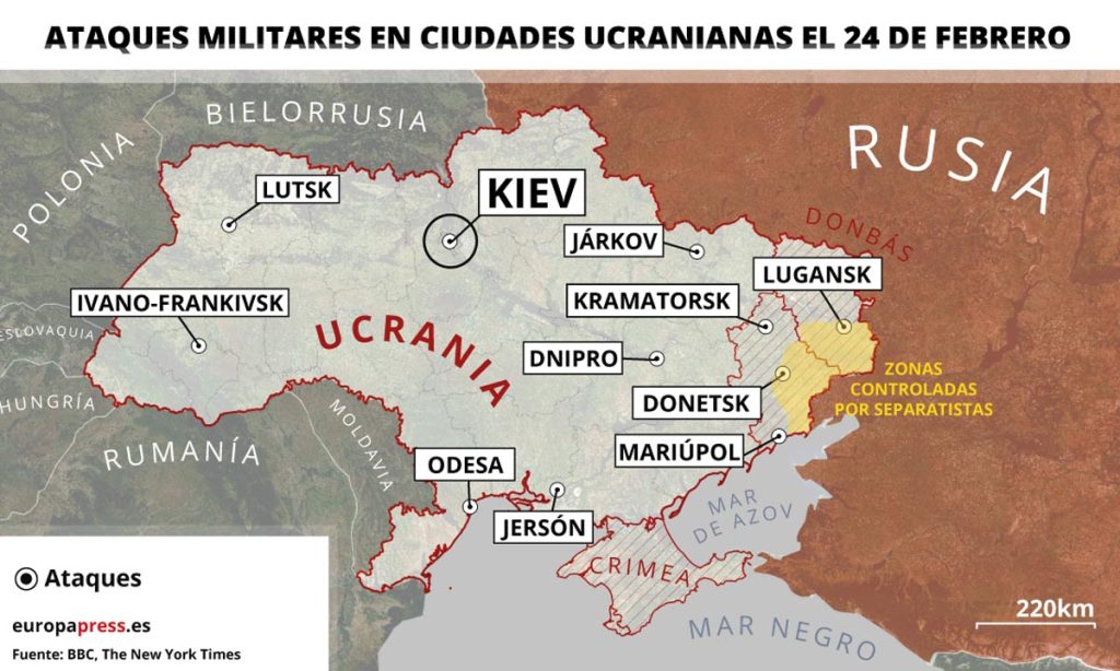 Ataques rusos en Ucrania el 24 de febrero, guerra Rusia - Ucrania