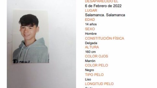 Piden ayuda para encontrar a un niño desaparecido en Salamanca desde el 6 de febrero