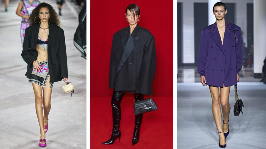 De izquierda a derecha: nuevas propuestas de Versace, Balenciaga y Lanvin