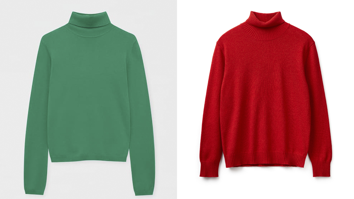 Jersey de cuello vuelto verde de Pull & Bear y diseño en color rojo de Benetton