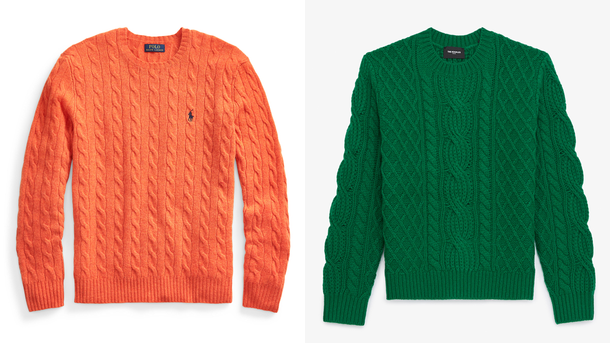 Jersey de ochos naranja de Polo Ralph Laurent y modelo en verde de The Kooples