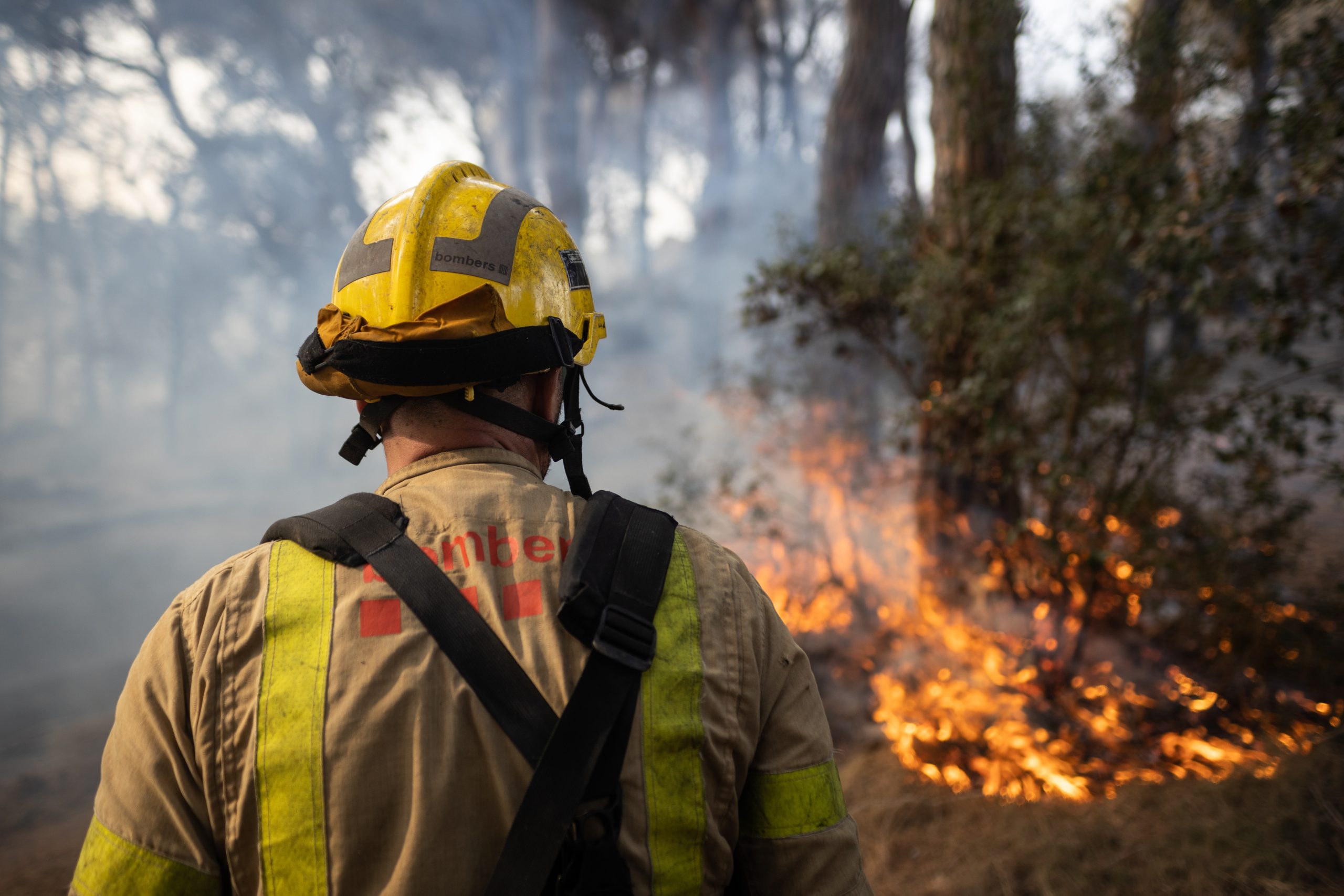 Los bomberos trabajan en un incendio forestal en Roses