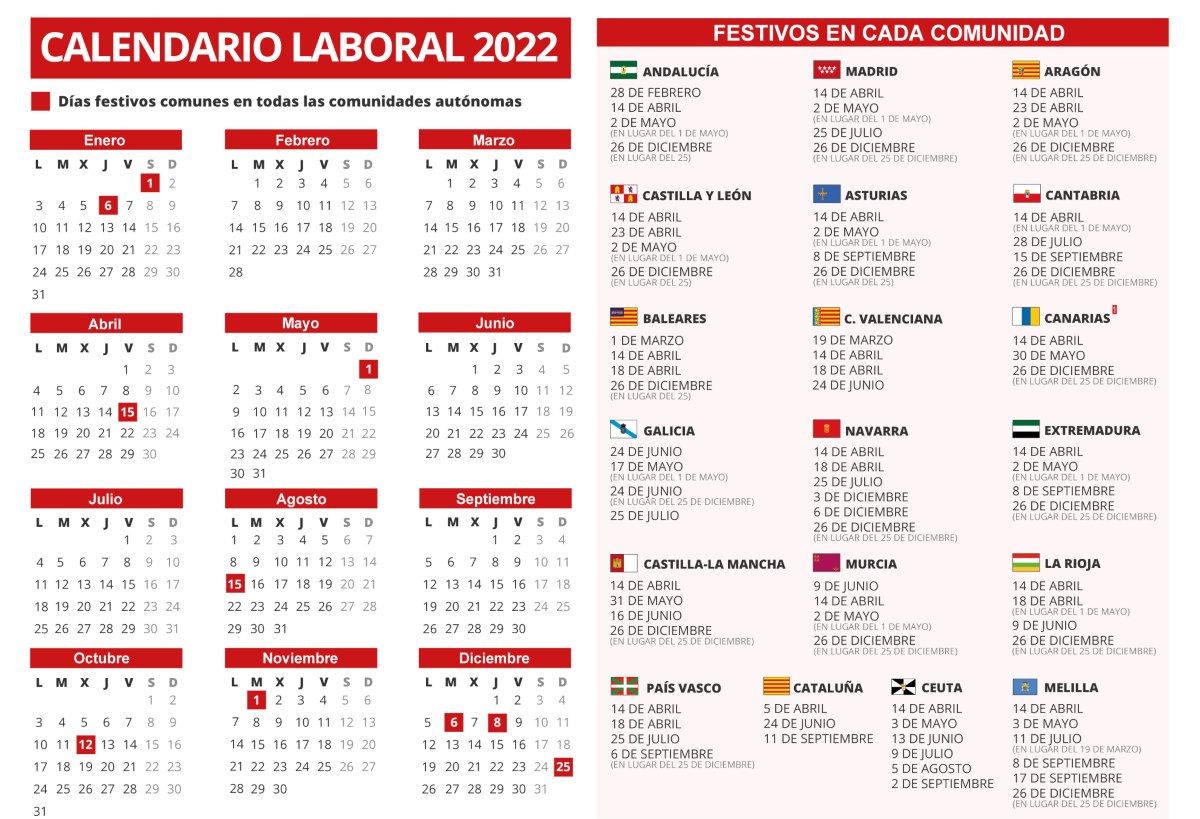 Calendario laboral 2022: ¿cuándo será el próximo festivo después de Semana Santa?