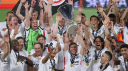 Eintracht, ganador de la Europa League UEFA, llega a la celebración de la victoria