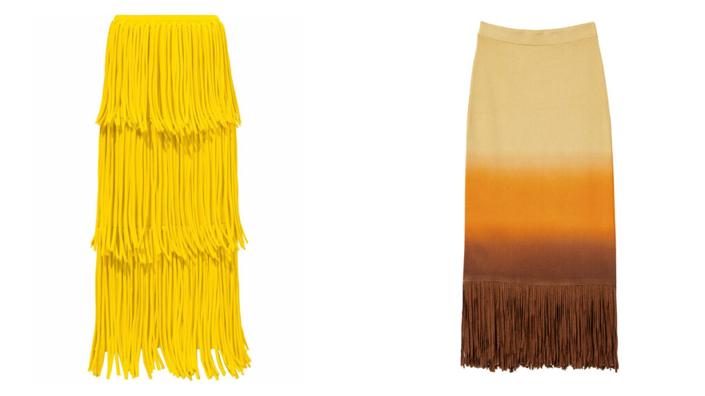Falda amarilla de Proeza Schouler (a la venta en Farfetch) y diseño en tonos tierra de Sandro