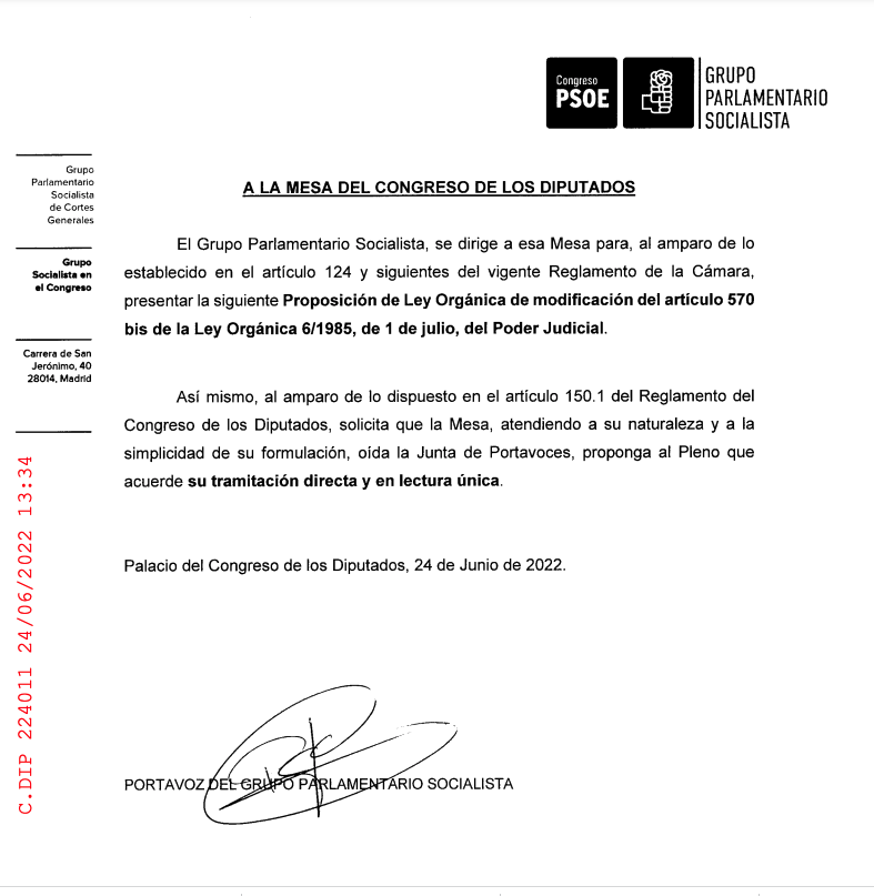 Proposición de Ley orgánica registrada por el PSOE para forzar el vuelco en el TC