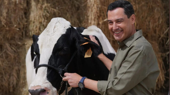 Juanma Moreno posa con la vaca 'Fady'.