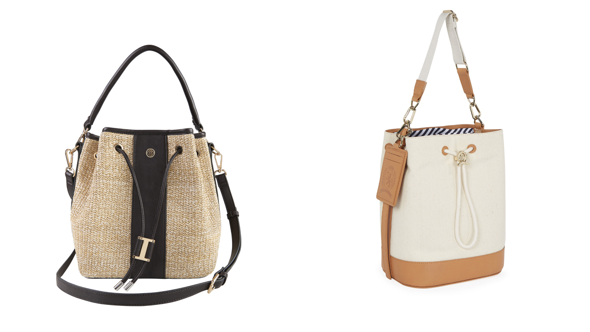 LONBALI Bolso de rafia // TOMMY HILFIGER Bucket bag blanco con detalles en cuero