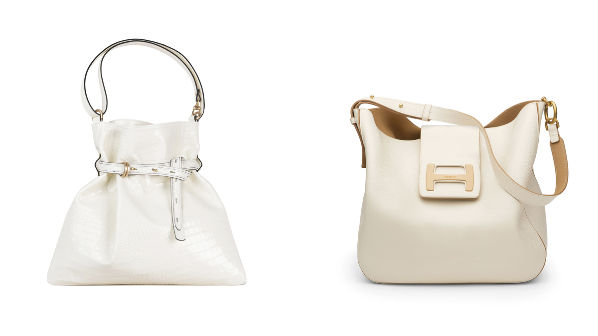 MAUSKA Bolso saco blanco // HOGAN Diseño blanco con hebilla dorada