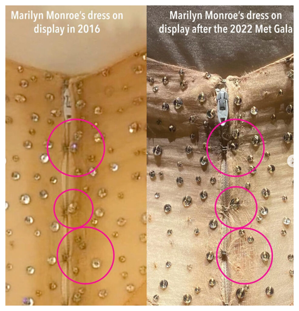 El antes y el después del vestido de Marilyn Monroe que lució Kim Kardashian