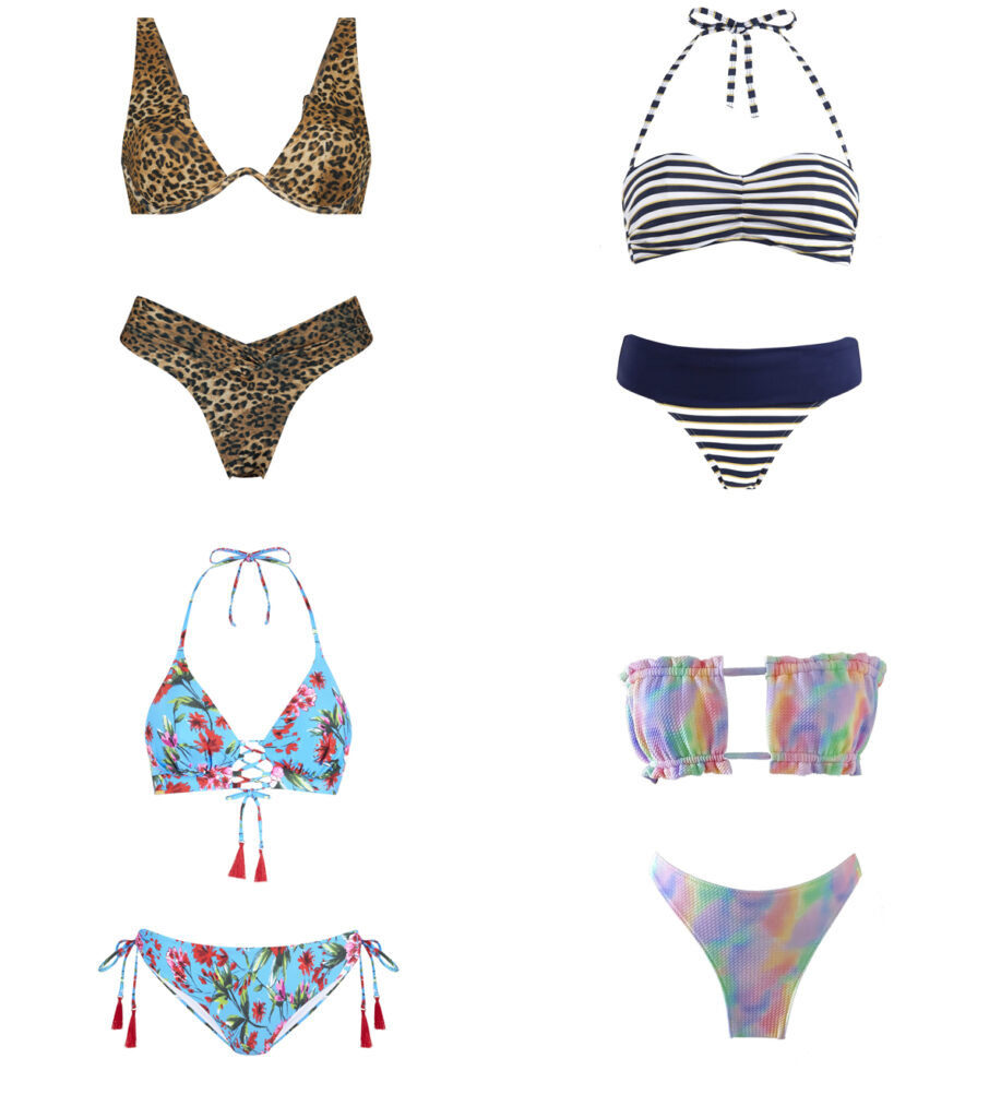 HUNKEMÖLLER Bikini con estampado de leopardo // LA REDOUTE Bikini de rayas marineras // SELMARK Bikini azul con estampado de flores // EWIGEM Bikini multicolor